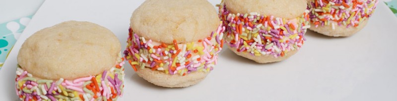 lemon sugar cookie ice cream sandwich with sprinkles